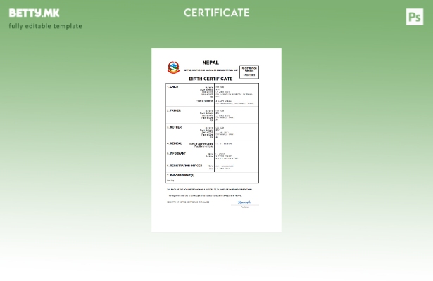 модерен стил Непалски извод од матична книга на родените Шаблон за Word и PDF